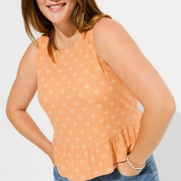 2X - Torrid | Peach Bloom Texture Knit High Neck Ruffle Crop Top - Picture 1 of 4